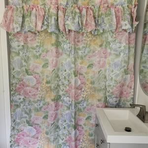 Vintage 90s Floral Shower Curtain Balloon Pink Pastel Bathroom Decor
